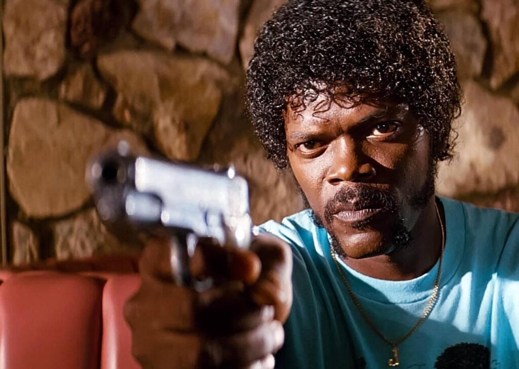 Samuel L. Jackson as mob hit man Jules Winnfield in Pulp Fiction (1994)